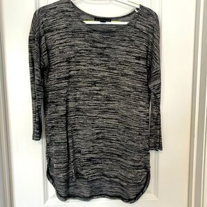 Three quarter sleeve black and grey striped shirt. Size M